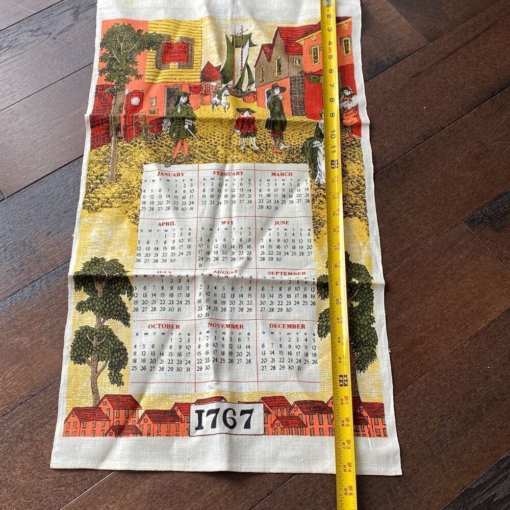 Vintage 1767 dish towel wall hanging calendar primitive farmhouse country - Picture 6 of 6
